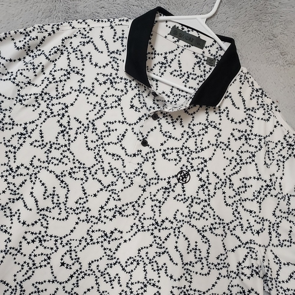 G FORE Polo Shirt Men XXL 2XL Golf Star Print Short Sleeve White Black Geometric - Picture 1 of 8